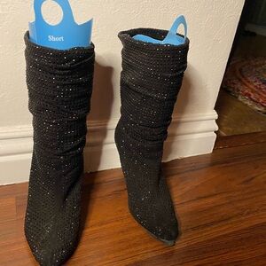 Black Heeled Boots with Sparkly Knit and Stiletto Heel